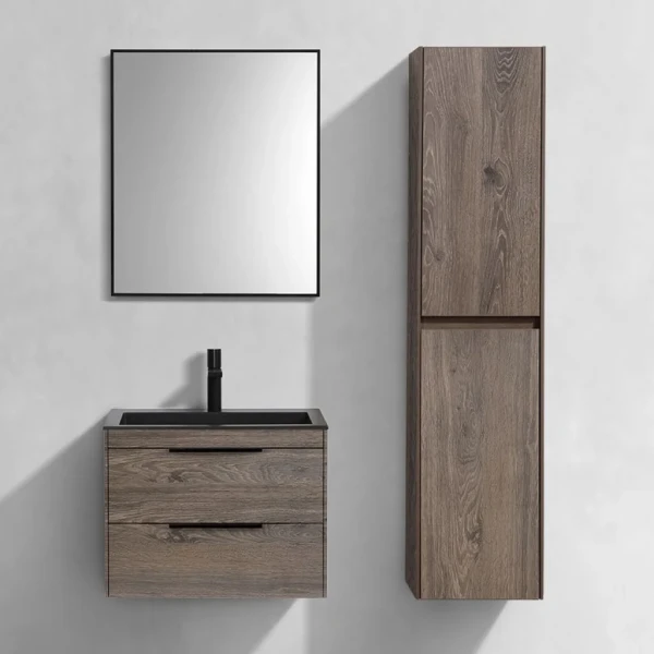 Мебель для ванной комнаты Vincea Chiara 2D 60, 2 ящика, темный дуб, с черной раковиной