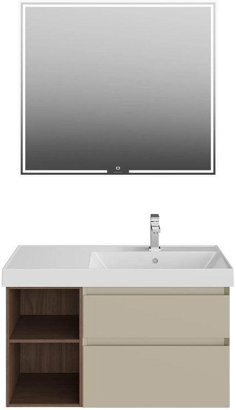 Мебель для ванной комнаты KERAMA MARAZZI Cubo 90, правая подвесная, лимо матовая, структурированный орех