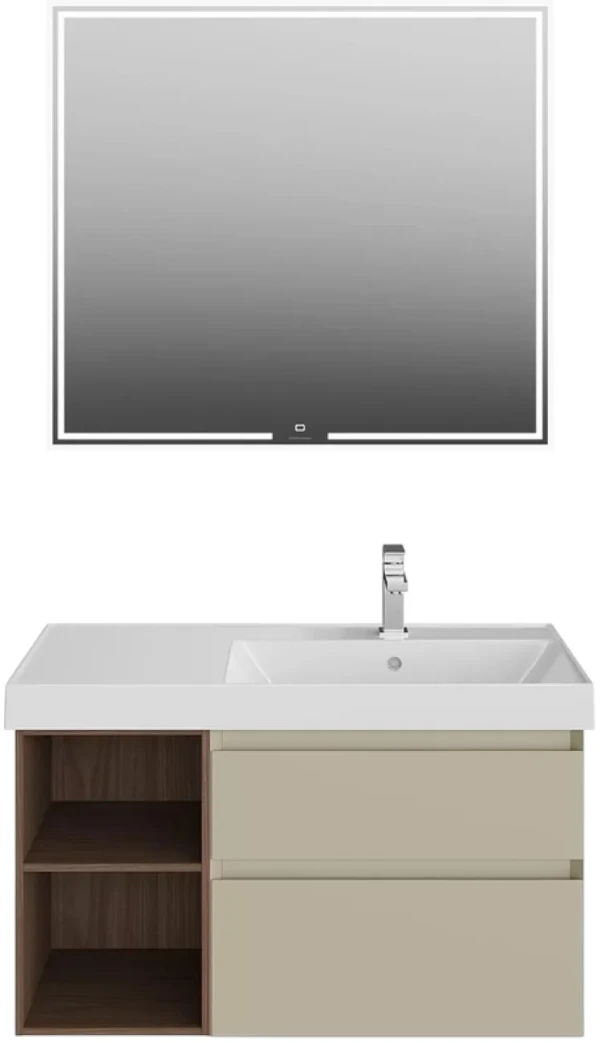 Мебель для ванной комнаты KERAMA MARAZZI Cubo 90, правая подвесная, лимо матовая, структурированный орех