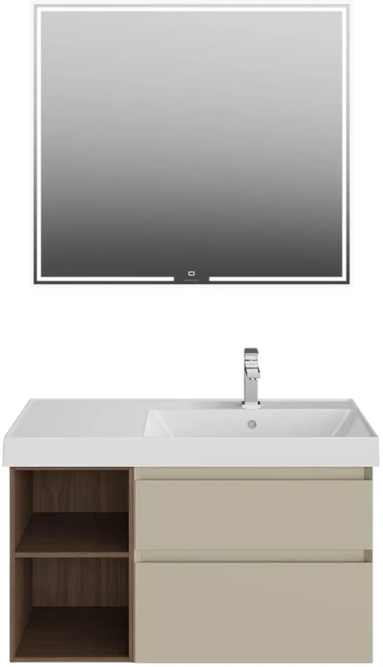 Мебель для ванной комнаты KERAMA MARAZZI Cubo 90, правая подвесная, лимо матовая, структурированный орех