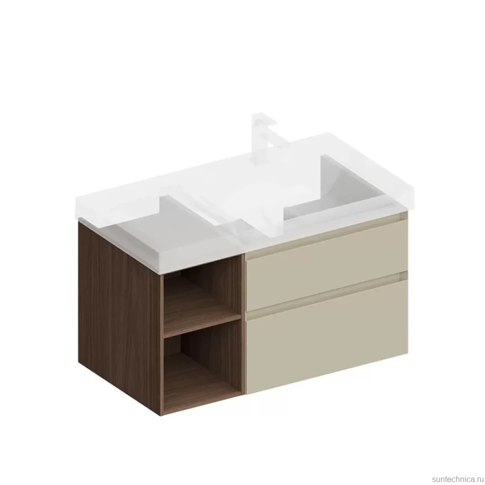 Мебель для ванной комнаты KERAMA MARAZZI Cubo 90, правая подвесная, лимо матовая, структурированный орех