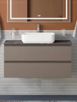 Тумба под раковину со столешницей BelBagno Kraft 100 подвесная, матовая бежевая, столешница kep-100-grn