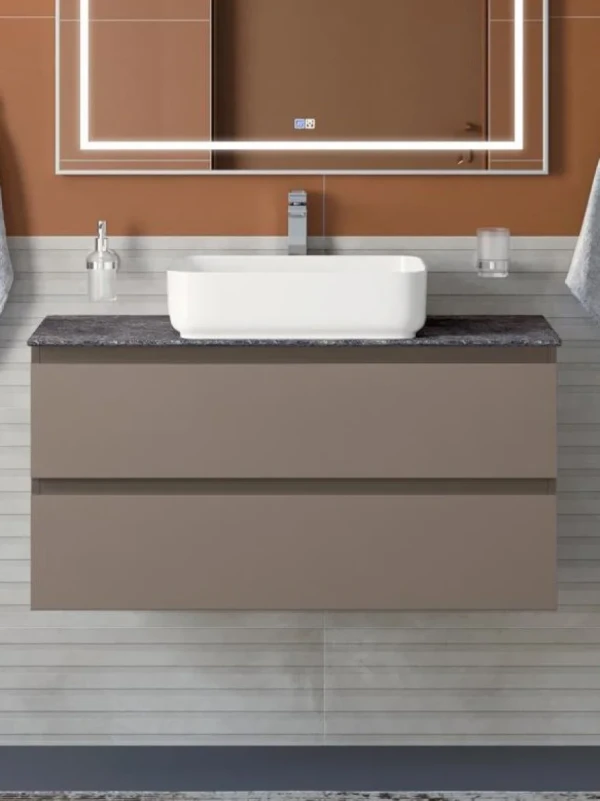 Тумба под раковину со столешницей BelBagno Kraft 100 подвесная, матовая бежевая, столешница kep-100-grn