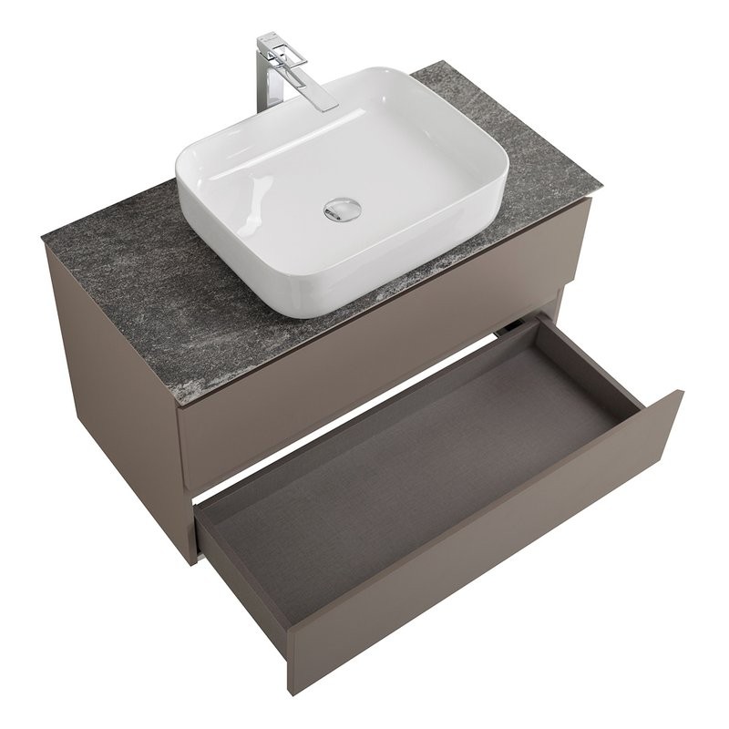 Тумба под раковину со столешницей BelBagno Kraft 100 подвесная, матовая бежевая, столешница kep-100-grn