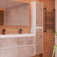 Шкаф пенал для ванной Lemark Combi бетон, белый глянцевый