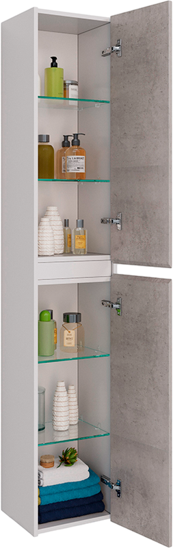 Шкаф пенал для ванной Lemark Combi бетон, белый глянцевый