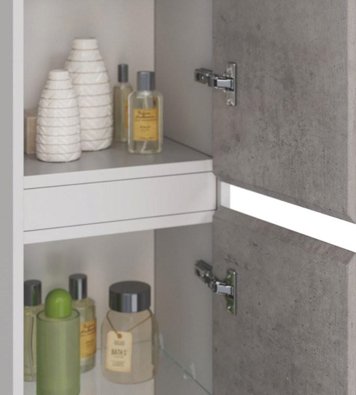Шкаф пенал для ванной Lemark Combi бетон, белый глянцевый