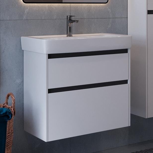 Тумба с раковиной Lemark Combi 80 черная, белая глянцевая