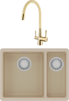 Комплект Мойка Lemark Sinara 550.2-U 9910080 бежевая + Смеситель Comfort LM3075G-Beige с гибким изливом, золото, бежевый
