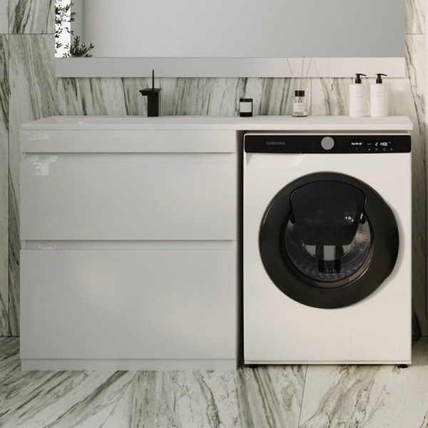 Тумба с раковиной Style Line Даллас 140 Люкс Plus L напольная, 2 ящика, эмаль