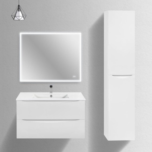 Мебель для ванной комнаты Vincea Mia Slim 90, 2 ящика, белая глянцевая