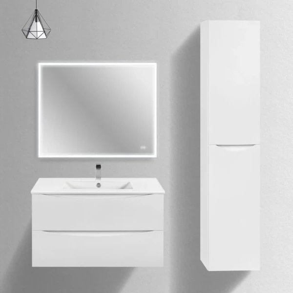 Мебель для ванной комнаты Vincea Mia Slim 90, 2 ящика, белая глянцевая