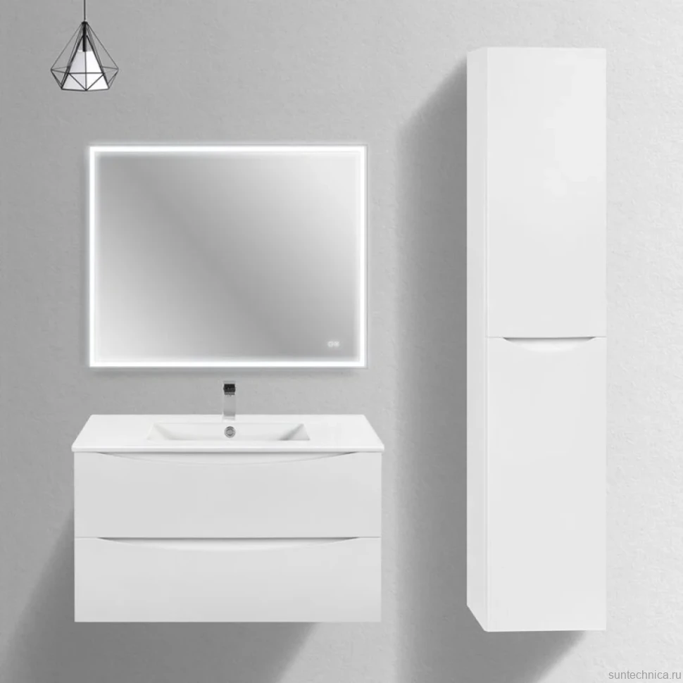 Мебель для ванной комнаты Vincea Mia Slim 90, 2 ящика, белая глянцевая