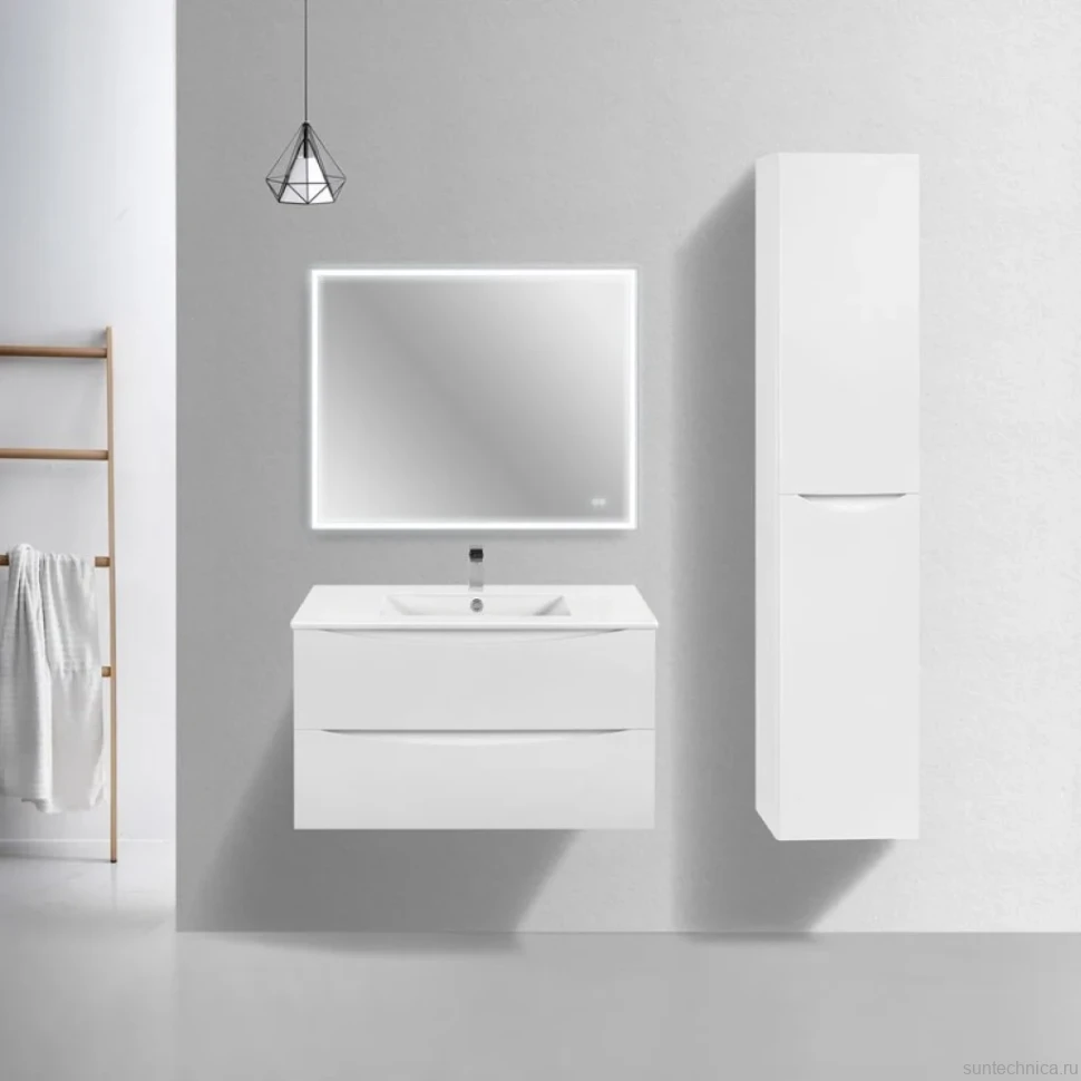 Мебель для ванной комнаты Vincea Mia Slim 90, 2 ящика, белая глянцевая