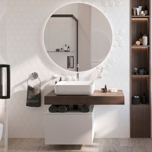 Мебель для ванной комнаты STWORKI Ольборг 100 столешница дуб карпентер, без отверстий, с тумбой 60, с раковиной STWORKI Soul 1 белой