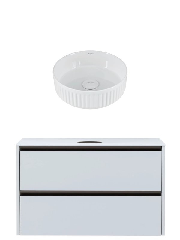 Тумба с раковиной Allen Brau Activity 120 с подсветкой, матовый белый, олива браш, столешница белая, раковина Fantasy Line 36, белая