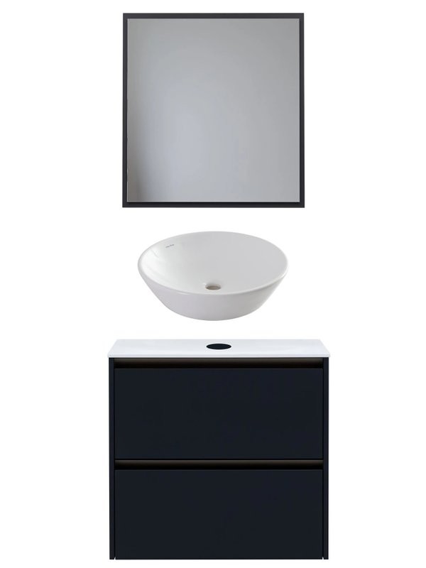 Мебель для ванной комнаты Allen Brau Activity 70 с подсветкой, матовый антрацит, олива браш, столешница белая, раковина Fantasy Round 45, белая