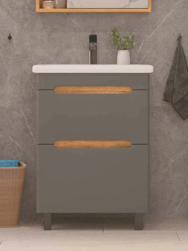 Тумба под раковину без столешницы SanStar Diva 60 напольная дуб вотан, графит софт