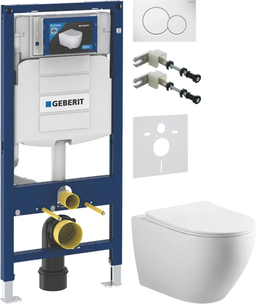 Комплект Унитаз подвесной Vincea Esse + Крепления Geberit Duofix 111.815.00.1 к стене + Звукоизоляция + Инсталляция UP 320 111.300.00.5 + Кнопка Sigma 01 115.770.11.5 белая