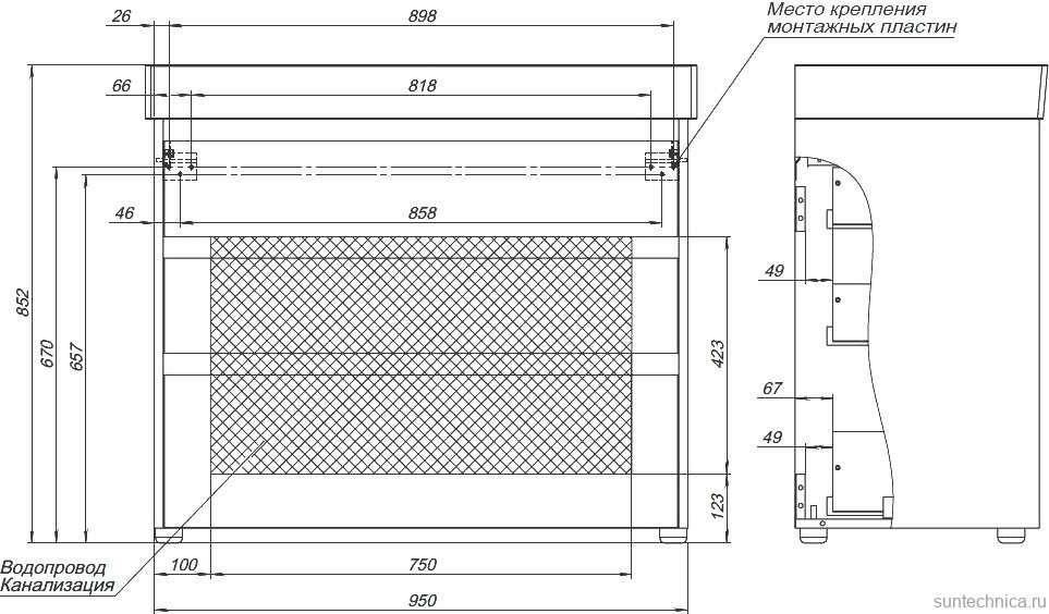 Тумба с раковиной Aquanet Nova Lite 100 напольная, дуб рошелье, 3 ящика
