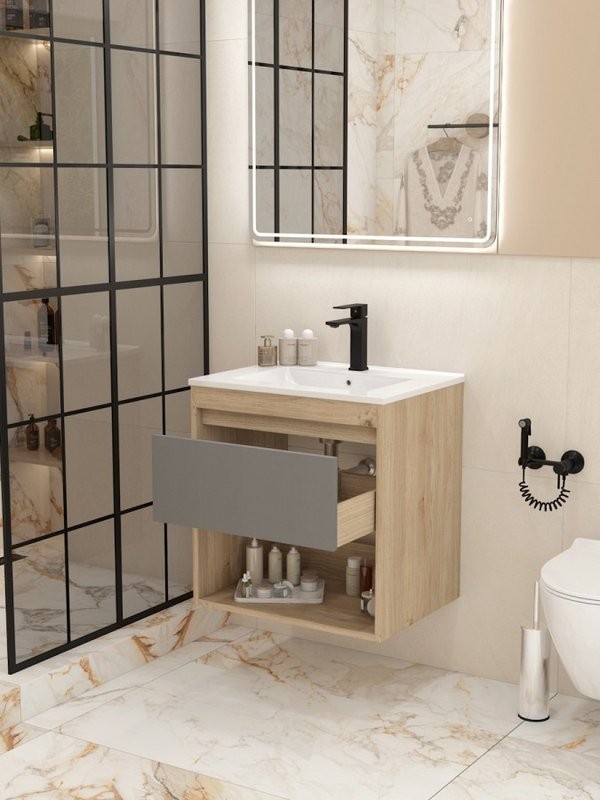 Тумба с раковиной Teymi Vitra 60 дуб, графит