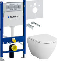 Комплект Унитаз подвесной AM.PM Spirit V2.0 с микролифтом + Инсталляция Geberit Duofix Delta 458.149.21.1 с кнопкой смыва, хром + Звукоизоляция