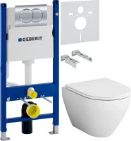 Комплект Унитаз подвесной AM.PM Spirit V2.0 с микролифтом + Инсталляция Geberit Duofix Delta 458.149.21.1 с кнопкой смыва, хром + Звукоизоляция