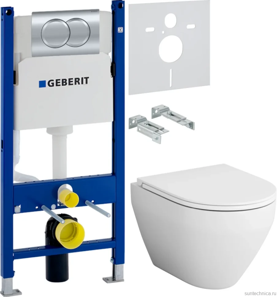 Комплект Унитаз подвесной AM.PM Spirit V2.0 с микролифтом + Инсталляция Geberit Duofix Delta 458.149.21.1 с кнопкой смыва, хром + Звукоизоляция