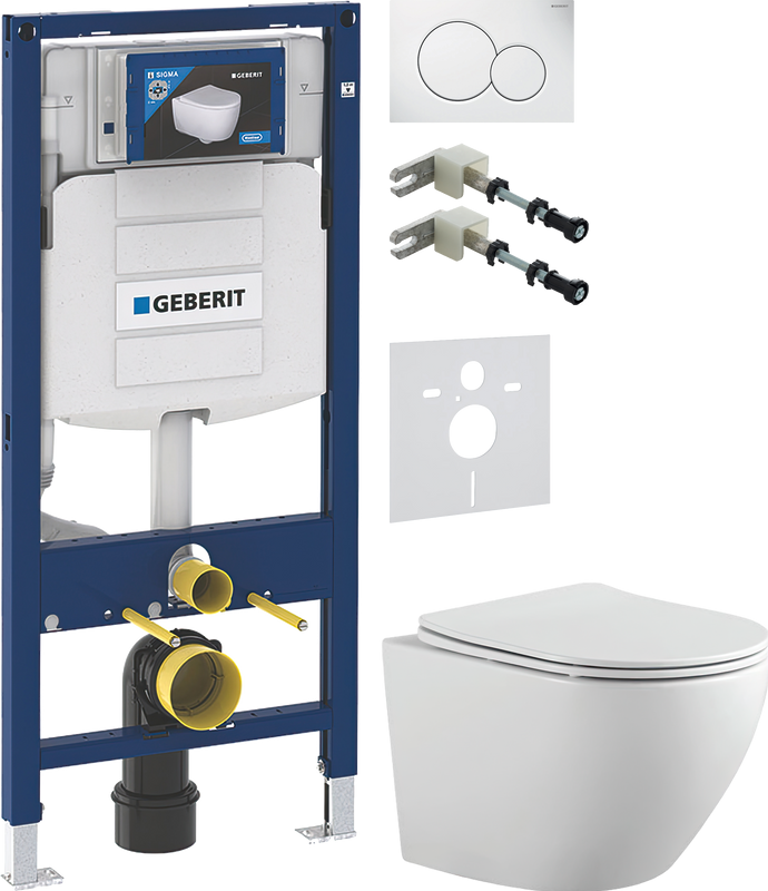 Комплект Унитаз подвесной Bauedge Bau Dream PRO-2 безободковый, с микролифтом, белый + Крепления Geberit Duofix 111.815.00.1 к стене + Звукоизоляция + Инсталляция UP 320 111.300.00.5 + Кнопка Sigma 01 115.770.11.5 белая