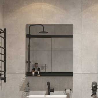 Зеркало STWORKI Нюборг 70 с полкой, черное, прямоугольное, в стиле лофт, настенное