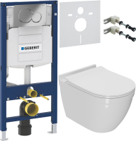 Комплект Унитаз подвесной Bauedge Bau Mif PRO безободковый, с микролифтом, белый + Крепления Geberit Duofix 111.815.00.1 к стене + Звукоизоляция + Инсталляция UP 320 111.300.00.5 + Кнопка Sigma 01 115.770.21.5 хром