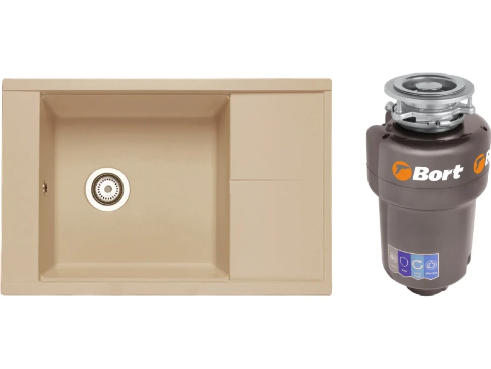 Комплект Мойка AQUATON Делия 78 латте + Измельчитель Bort Titan Max Power