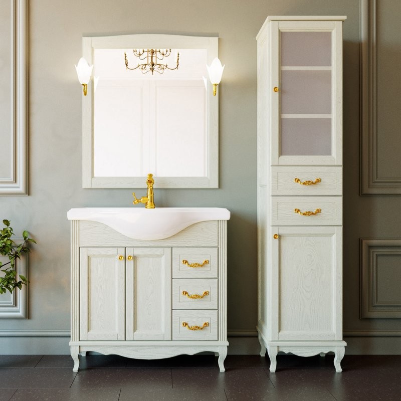 Зеркало ValenHouse Эллина 80 слоновая кость, основа светильника золото