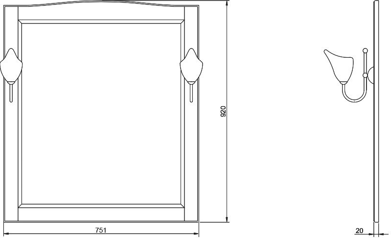Зеркало ValenHouse Эллина 80 слоновая кость, основа светильника золото
