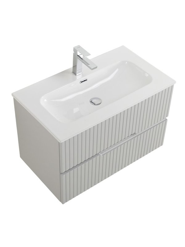 Тумба с раковиной Cezares Duet-n 80 подвесная, 2 ящика, жемчужная серая