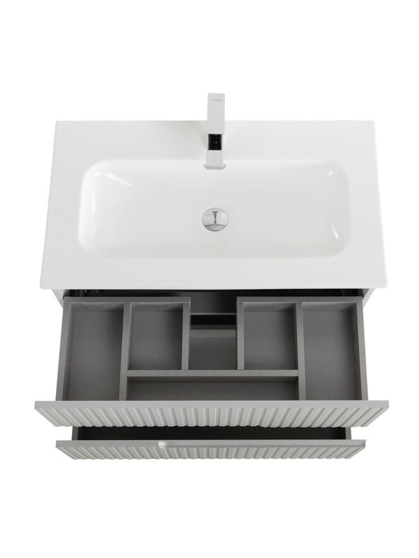 Тумба с раковиной Cezares Duet-n 80 подвесная, 2 ящика, жемчужная серая