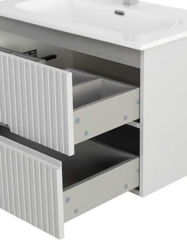 Тумба с раковиной Cezares Duet-n 80 подвесная, 2 ящика, жемчужная серая