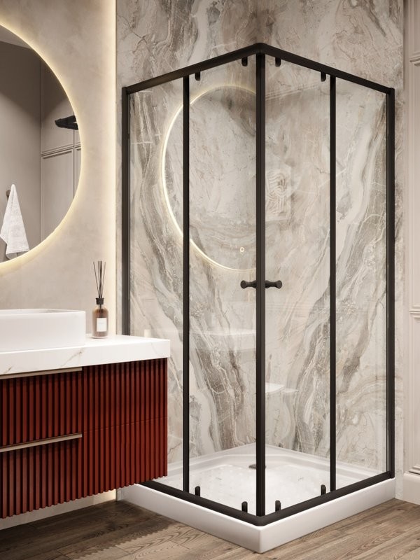 Душевой уголок Parly ZQ81B 80х80 см, с поддоном, профиль матовый черный, стекло прозрачное