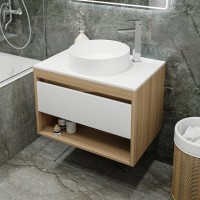 Тумба с раковиной Teymi Ritta 75 дуб эврика, матовая белая, раковина Lina D41