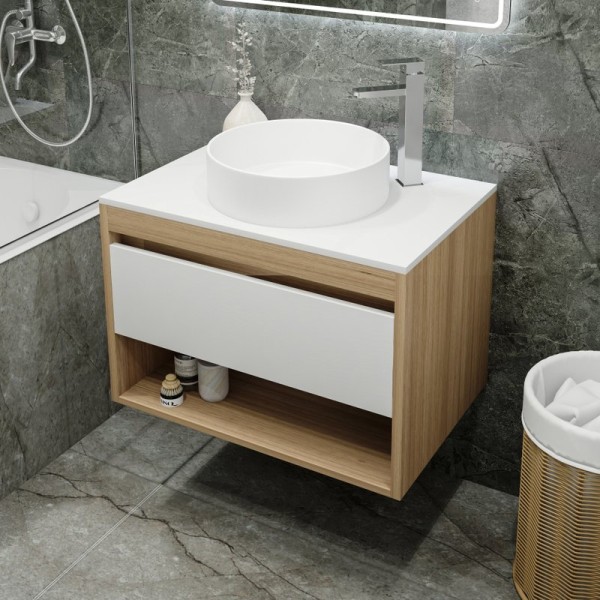 Тумба с раковиной Teymi Ritta 75 дуб эврика, матовая белая, раковина Lina D41