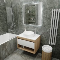 Тумба с раковиной Teymi Ritta 75 дуб эврика, матовая белая, раковина Lina D41