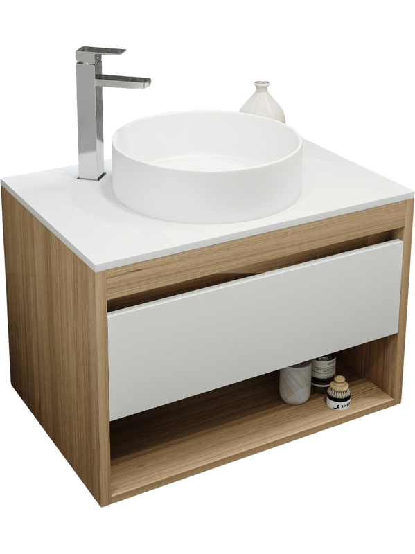 Тумба с раковиной Teymi Ritta 75 дуб эврика, матовая белая, раковина Lina D41