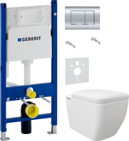 Комплект Унитаз подвесной VitrA Shift 7742B001-0075 белый матовый + Крышка 91-001-009 с микролифтом, петли хром, белая матовая + Инсталляция Geberit Duofix Delta 458.163.21.1 с кнопкой смыва, хром + Звукоизоляция