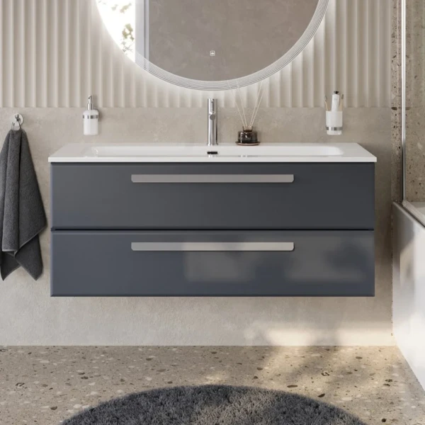 Тумба с раковиной Cezares Eco Cer-N 120 grafito, раковина Eco 120, ручки серые
