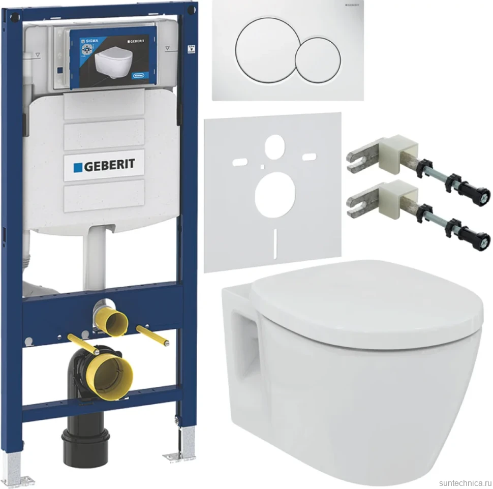 Комплект Унитаз подвесной Ideal Standard Connect + Крышка E712701 с микролифтом, петли хром + Инсталляция Geberit Duofix UP 320 111.300.00.5 + Кнопка Sigma 01 115.770.11.5 белая + Крепления 111.815.00.1 к стене + Звукоизоляция