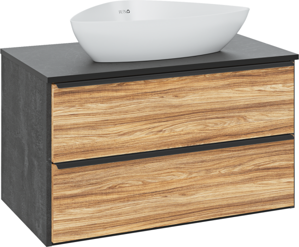 Тумба с раковиной Runo Мальта 85 подвесная, дуб, черная, раковина Terzo 60