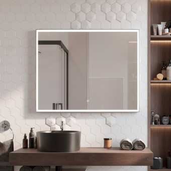 Зеркало STWORKI Ольборг 100 с подсветкой, сенсор на зеркале, прямоугольное, настенное, серое