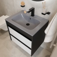 Тумба с раковиной STWORKI Гриндстед 60 белый матовый, антрацит матовый, раковина 43061-112-KL антрацит