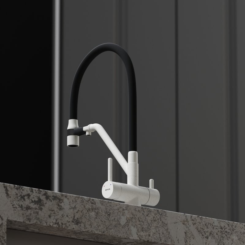 Смеситель для кухни Sancos Dora SC4003GR с гибким изливом, белый гранит