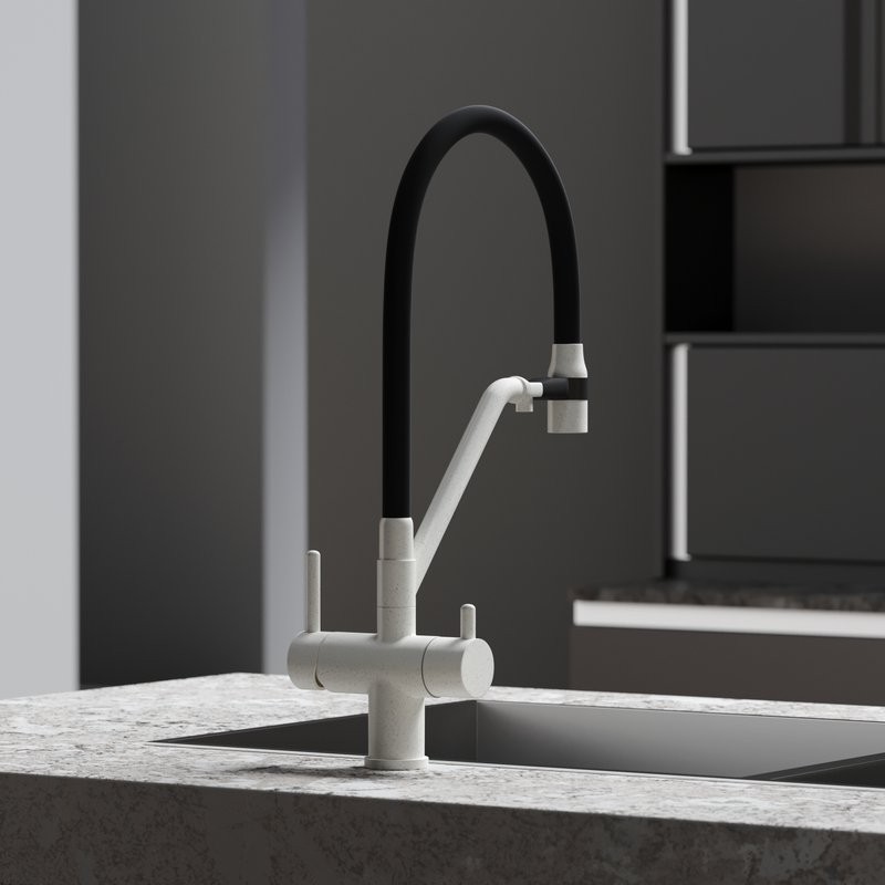 Смеситель для кухни Sancos Dora SC4003GR с гибким изливом, белый гранит